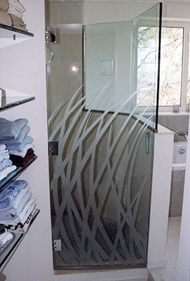 vignette Porte de douche en verre décoré